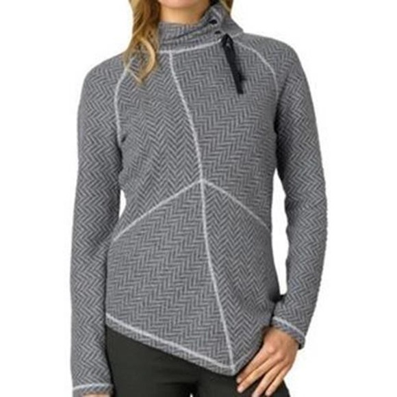 Prana Tops - prAna Mattea Gray Herringbone Wool Blend Turtleneck Asymmetrical Medium H14038